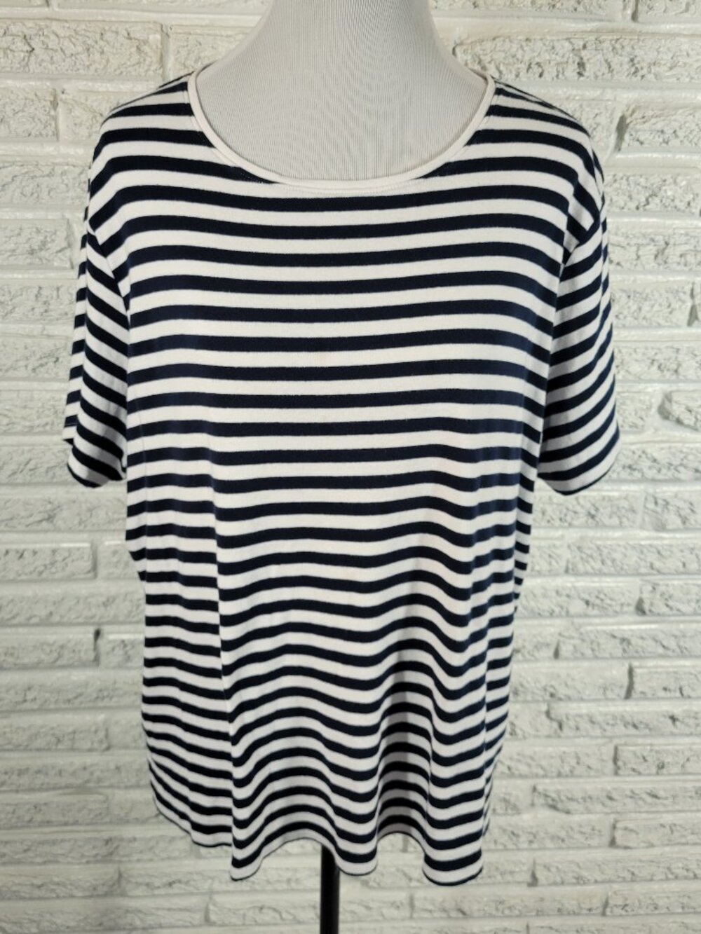 Croft & Barrow T Shirt Womens 2X Blue White Stripe Cotton Crew Neck‎ STR57E